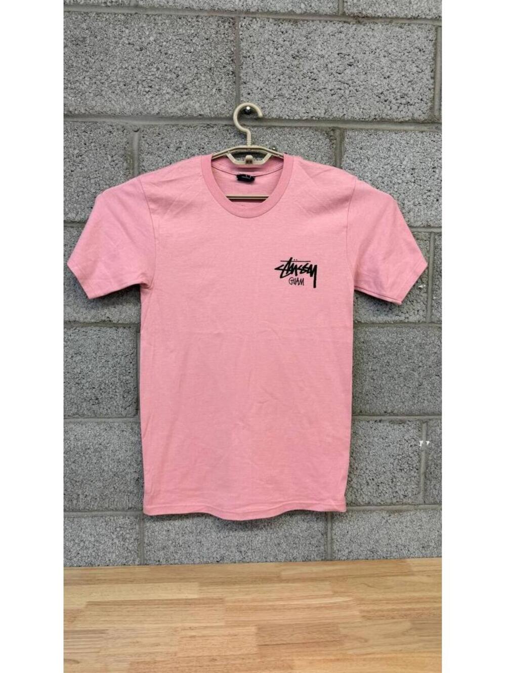 Stussy Guam Pink Logo Graphic T-Shirt Cut Tag Mens Small
